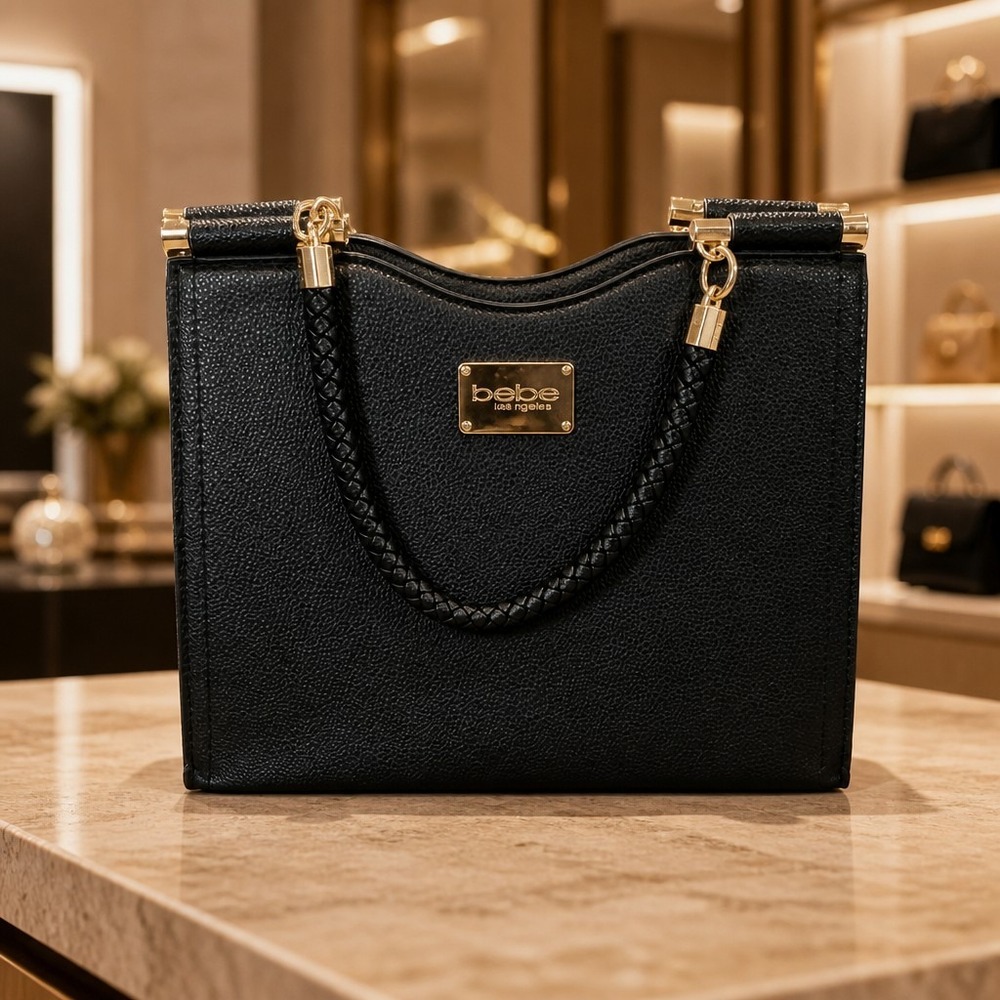 Bebe Los Angeles Black Pebble Satchel Faux Leather
